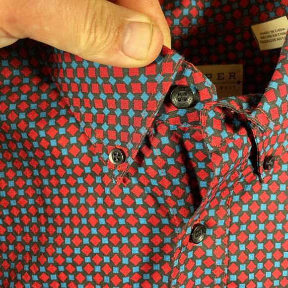 Roper Button Down Western Shirt Men's XL Red/Blue Geometric AOP Long Sleeve - Picture 3 of 10